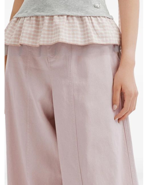 Mini Cream White Seam-Detail Wide-Leg Trousers