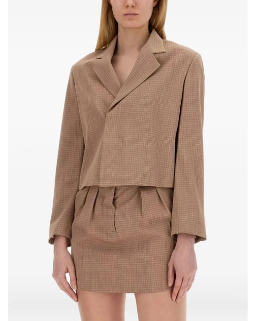 Alysi Brown Checked Cropped Jacket