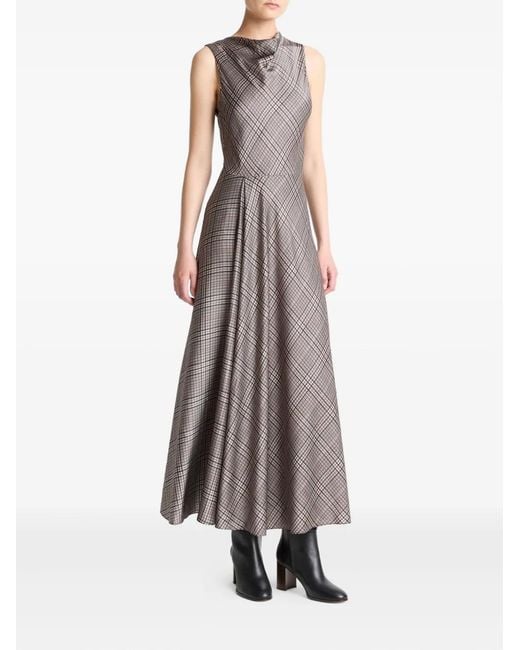 Vince Gray Plaid Cowl-Neck Dress