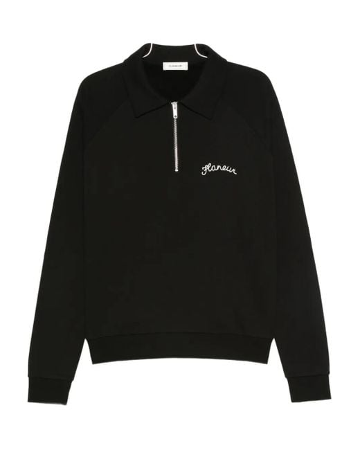 flâneur Black Zip-Neck Polo Sweatshirt for men