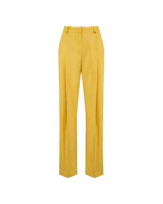 Elisabetta Franchi Yellow Logo-Charm Pleated Trousers