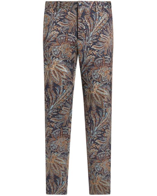 Etro Gray Botanical-pattern Jacquard Tailored Trousers for men