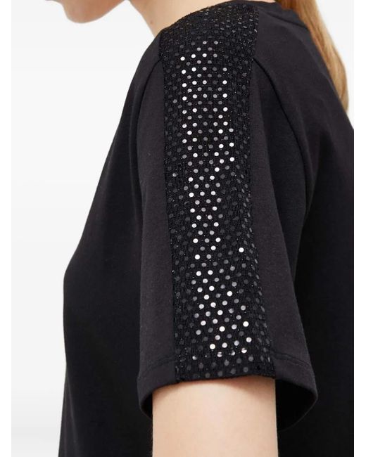 EA7 Black Sequin-Embellished V-Neck T-Shirt