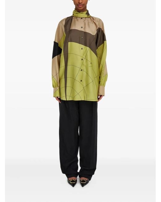 Ferragamo Green Parachute Pattern Silk Blouse