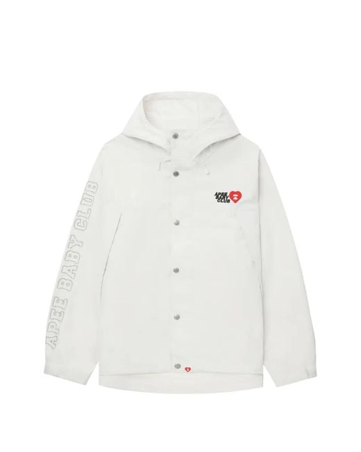 A Bathing Ape White Hooded Logo Jacket