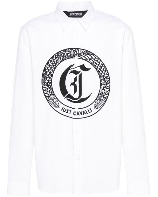 Just Cavalli Blue Gothic Snake-print Shirt for men