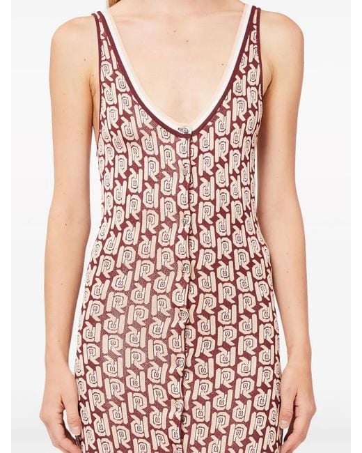Rabanne Purple Monogram-Pattern Scoop-Neck Dress