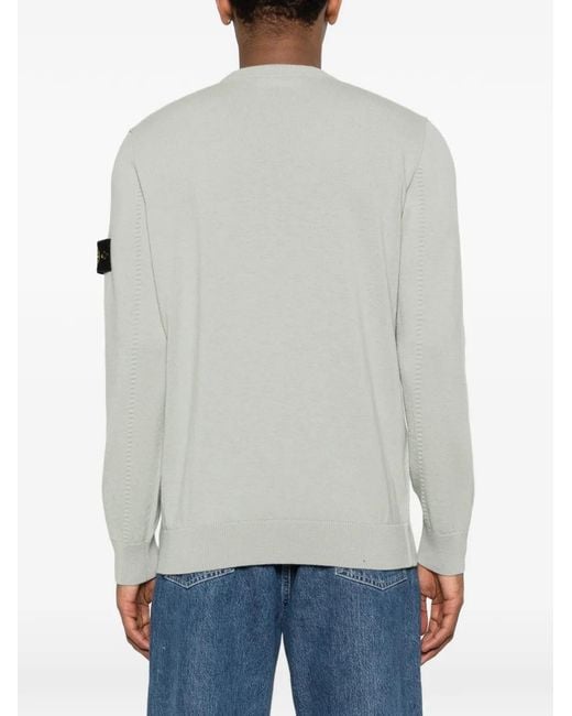 Stone Island White Crewneck Jumper With Rolled Edges for men