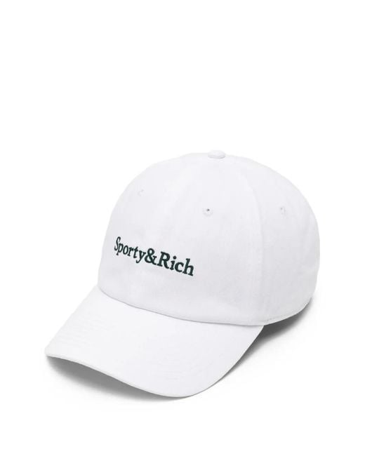 Sporty & Rich White Serif Logo Baseball Cap