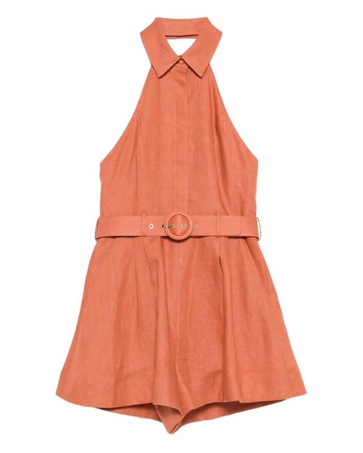 Zimmermann Orange Halter Belted Playsuit