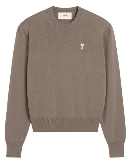 AMI Brown Logo Wool Sweater for men