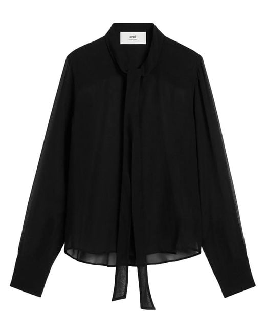 AMI Black Acot Silk Blouse