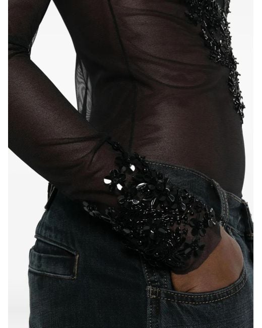 Amen Black Floral-Motif Top