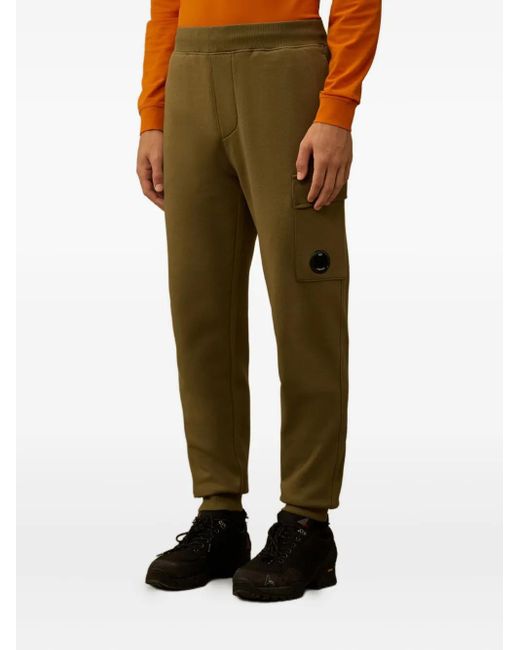 C P Company Green Diagonal Raised Fleece Drawstring Track Pants for men