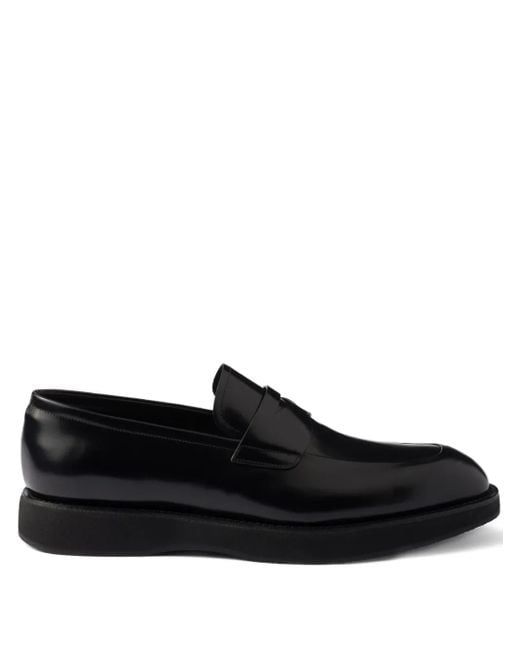 Prada Black Leather Penny Loafers for men