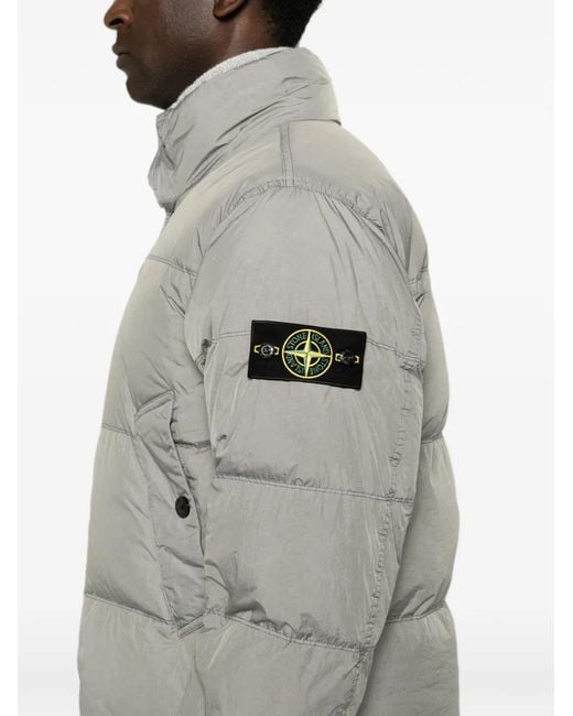 Stone Island Gray Garment Dyed Crinkle Reps Ny Down Jacket With Wind Resistance for men