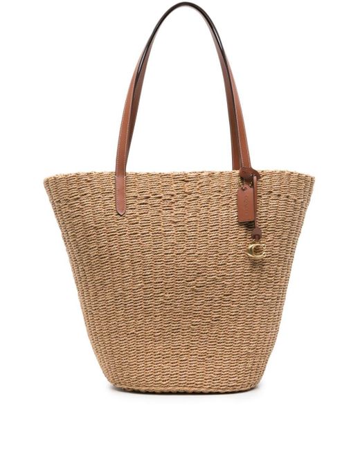 COACH Brown Willow Straw Tote Bag