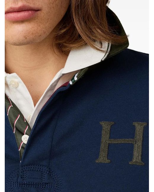 Hackett Blue Logo-Patch Long-Sleeve Polo Shirt for men
