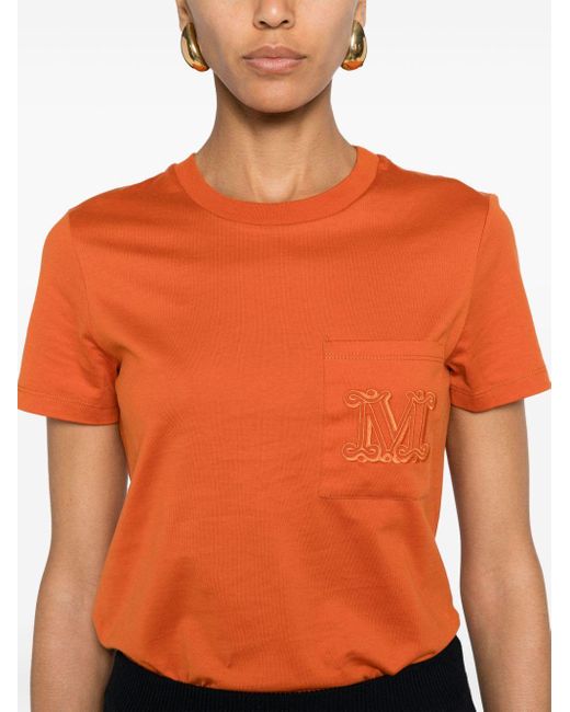 Max Mara Orange Embroidered-logo Cotton T-shirt
