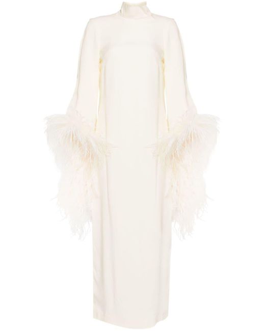 ‎Taller Marmo White Feather Sleeve Midi-dress