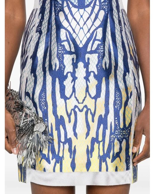 Gemy Maalouf Blue Mesh-Insert Mini Dress