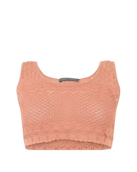 Alberta Ferretti Pink Haut En Crochet À Coupe Crop