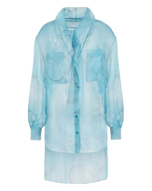 Giorgio Armani Blue Floral-Print Silk Shirt