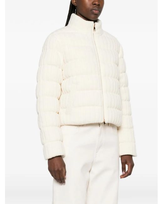 Moncler White Knitted Zip-Up Puffer Jacket