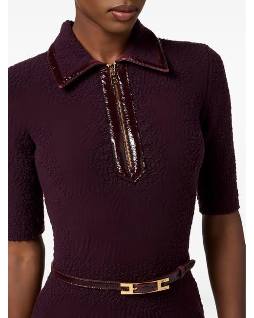 Elisabetta Franchi Purple Zip-Front Belted Dress