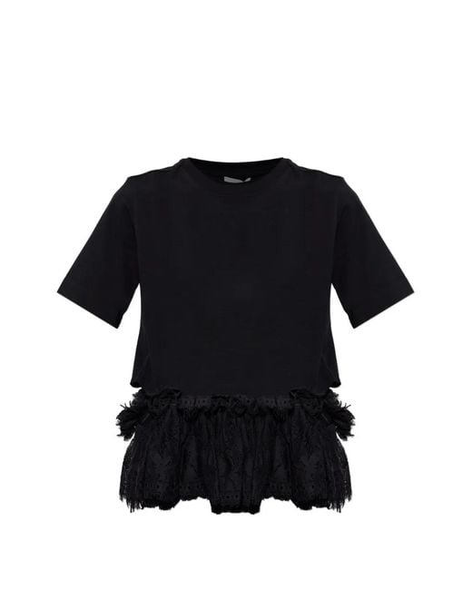 McQueen Black Lace-Trim Ruffled T-Shirt