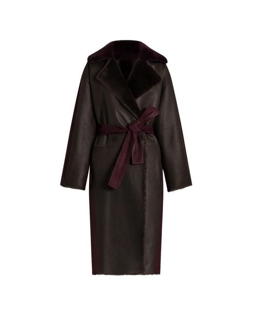 Alberta Ferretti Black Belted Leather Coat