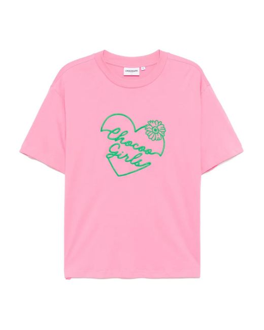 Chocoolate Pink Logo-Embroidered T-Shirt