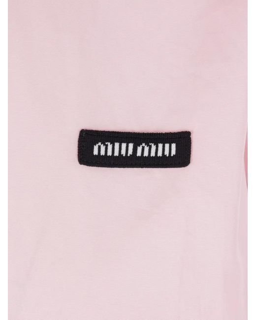 Miu Miu Pink Cotton Poplin Shirt With Logo Patch