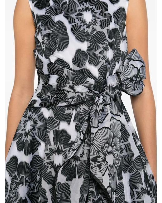 Talbot Runhof White Floral-Print Knot Dress