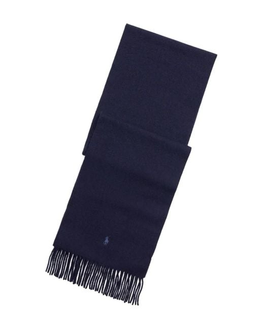Polo Ralph Lauren Blue Fringed Cashmere Scarf for men