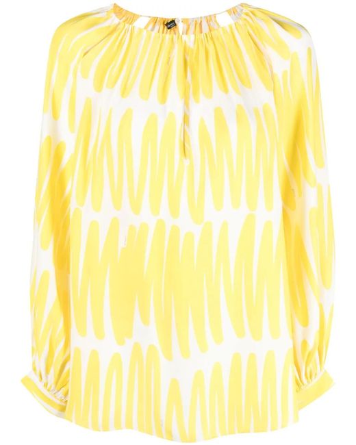 Kiton Yellow Abstract-Print Silk Blouse