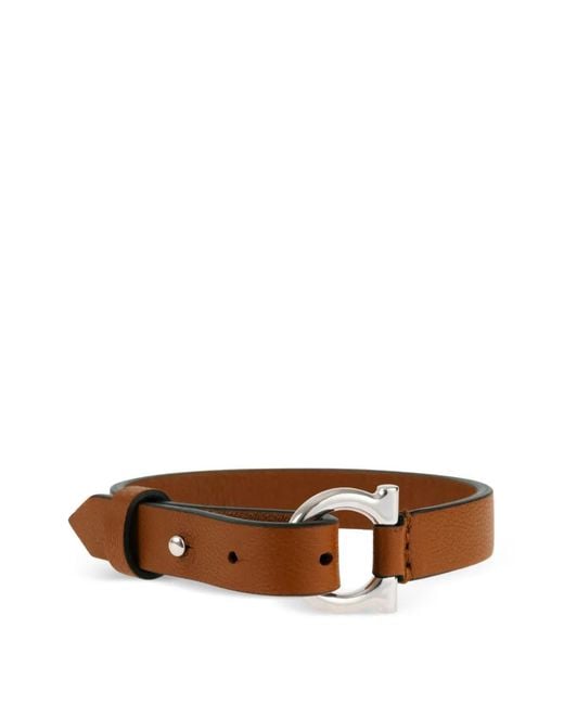 Ferragamo Brown Gancini Leather Bracelet for men
