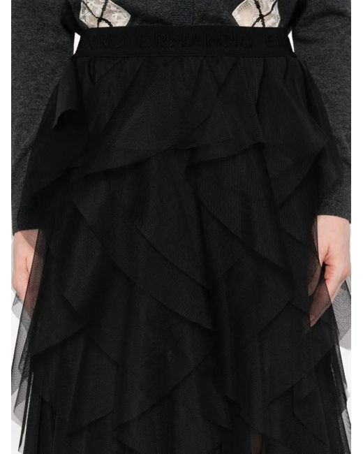 ERMANNO FIRENZE ラッフル マキシスカート Black