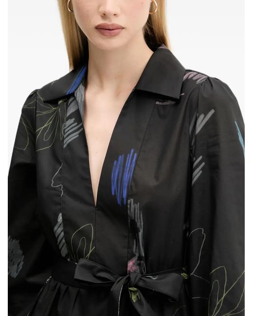 Desigual Black Floral-Print Belted Mini Shirt Dress