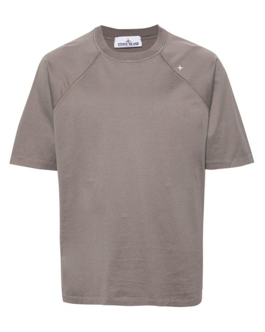 Stone Island Gray Logo-embroidered Cotton T-shirt for men