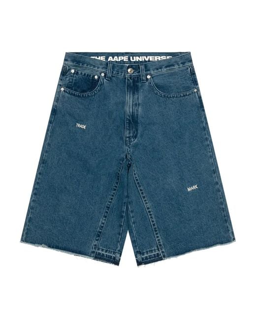 Short En Jean À Bords Francs Aape By A Bathing Ape pour homme en coloris Blue