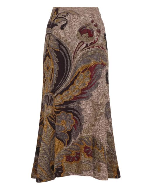 Etro Brown Paisley-Print Ribbed-Knit Skirt