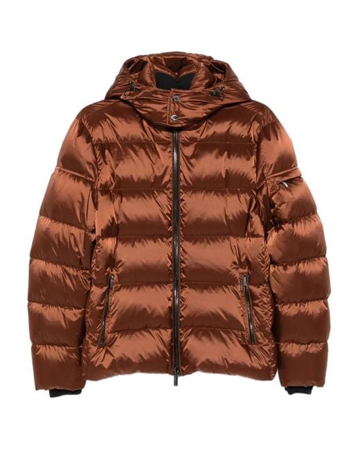 Moorer Brown Hooded Quilted Jacket for men
