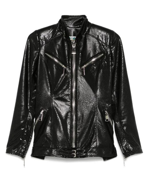 MITILIANE COUTURE Black Lizard Skin-Effect Leather Jacket