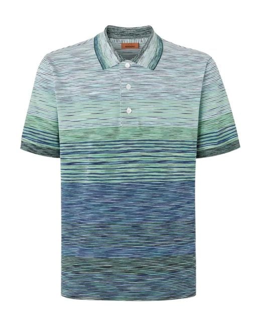Missoni Blue Striped Cotton Polo Shirt for men