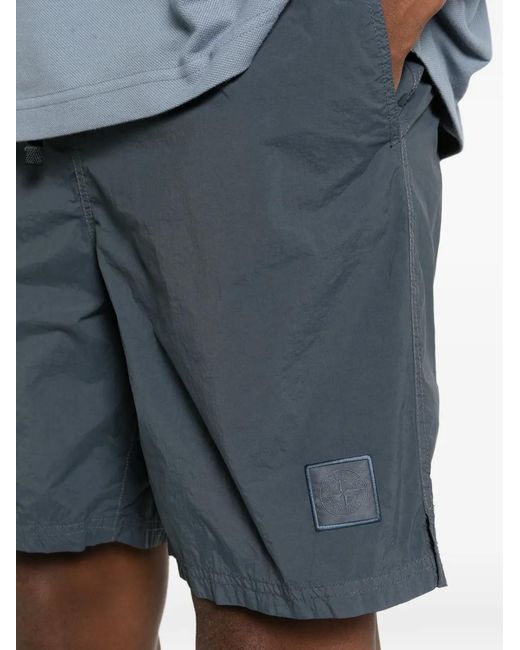 Stone Island Blue Logo-Patch Drawstring Track Shorts for men