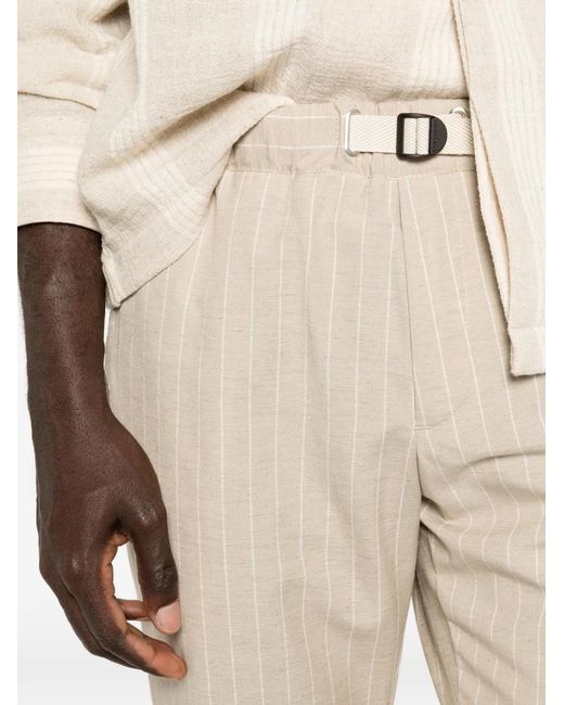 White Sand White Striped Belt Trousers for men