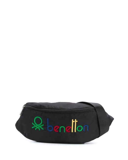 Benetton Black Embroidered Logo Belt Bag for men