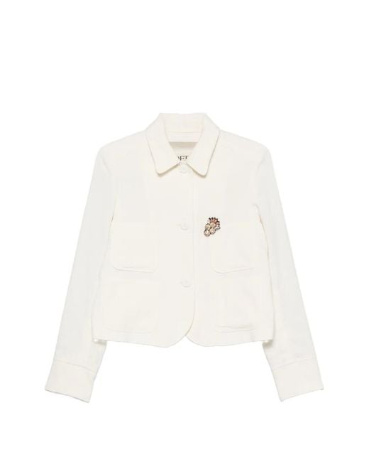 ODEEH White Crystal-Embellished Patch-Pocket Jacket