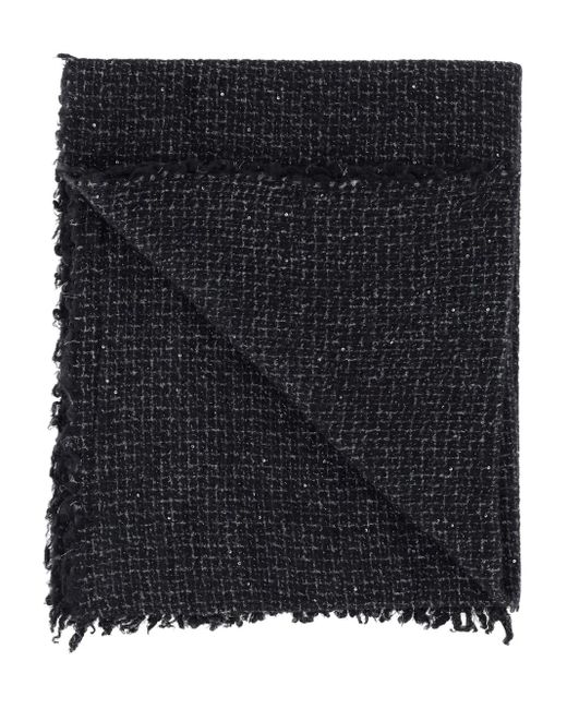 Faliero Sarti Black Sequin-Embellished Frayed-Edge Scarf